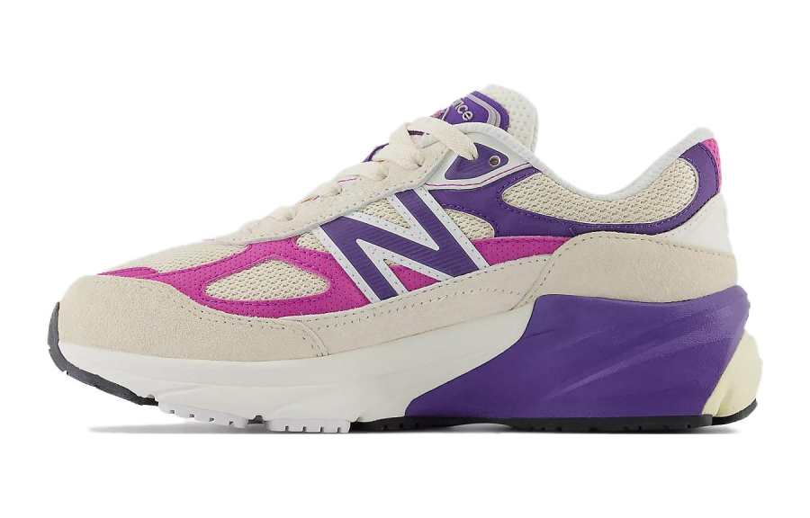New Balance New Balance NB 990 V6 Comfortable Cushioning, Wear Resistant Low top Kids' Running Shoes Beige White Purple Teenagers