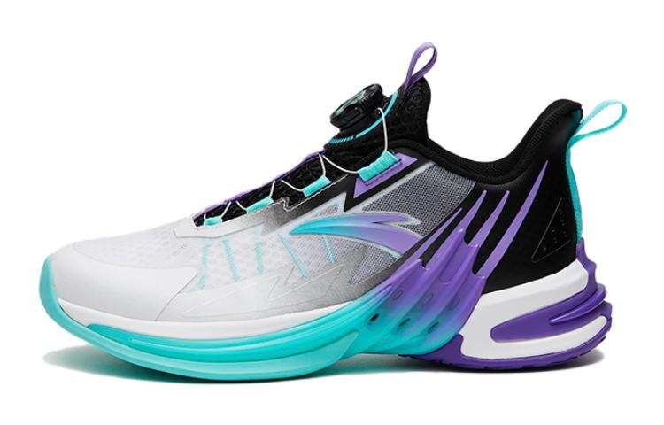 Anta Abrasion Resistant Breathable Mid top Children's Basketball Shoes Grass Purple White Teenagers