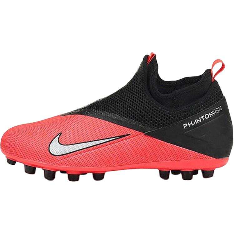 Nike Nike Phantom Vsn 2 Academy DF AG Round Tip Slip Resistant Abrasion Resistant Mid top Soccer Shoes Black Red Kids'