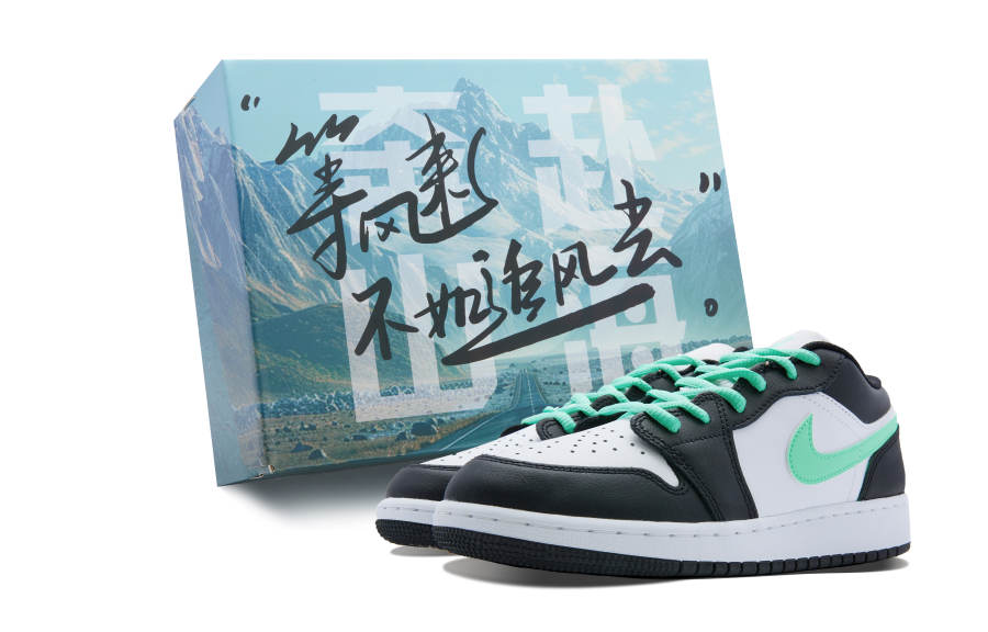 Jordan Jordan Air Jordan 1 Slip Resistant Cushioning Low top Children's Basketball Shoes Black Green White Teenagers