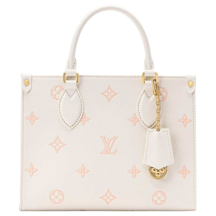 LOUIS VUITTON ONTHEGO Cow Leather Tote Bag, Shopping Bag, Handbag Small Women's White & Pink