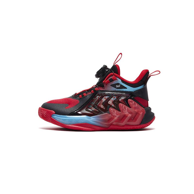 361°KIDS Slip Resistant Abrasion Resistant Low top Children's Basketball Shoes Carbon Black/Energy Red/Jade Lake Blue