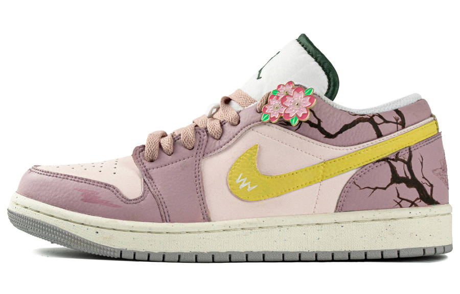 Jordan Jordan Air Jordan 1 Leather Slip Resistant Abrasion Resistant Low top Children's Basketball Shoes Pink White Teenagers