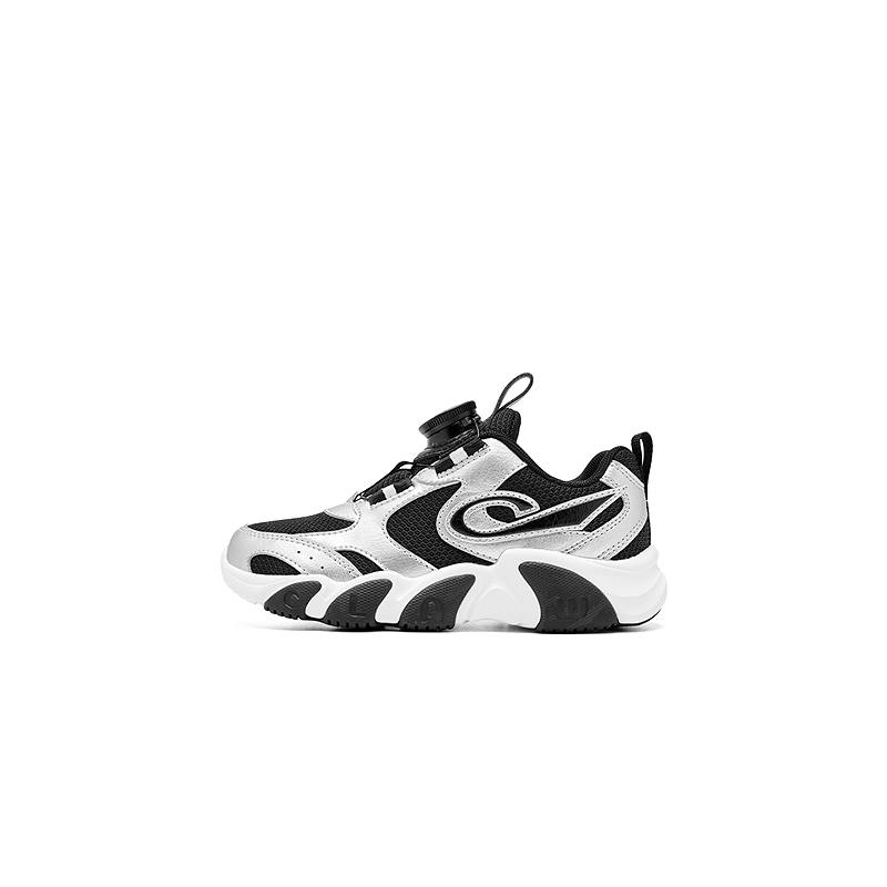 QIAODAN Synthetic Leather, Textile Rebound Lightweight Cushioning Low top Kids' Running Shoes Black/Silver