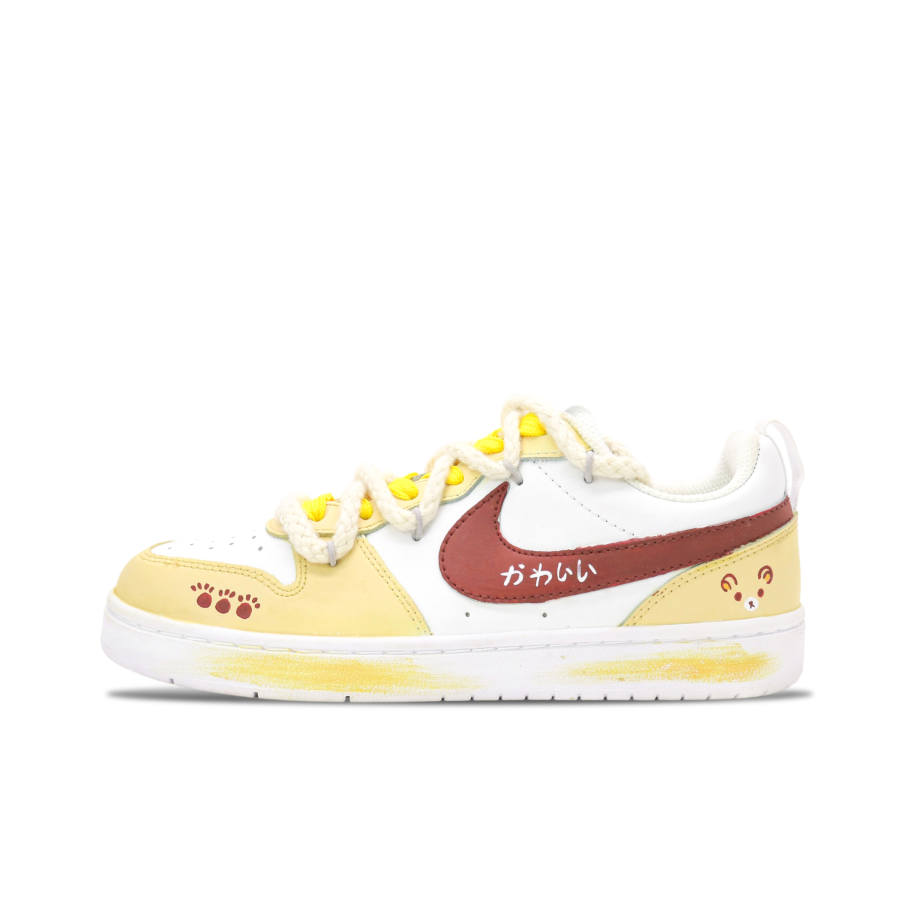 Nike Nike Court Borough Low 2 Anti Kick Cushioning Breathable Low Top Kids' Skateboarding Shoes Beige Brown Teenagers