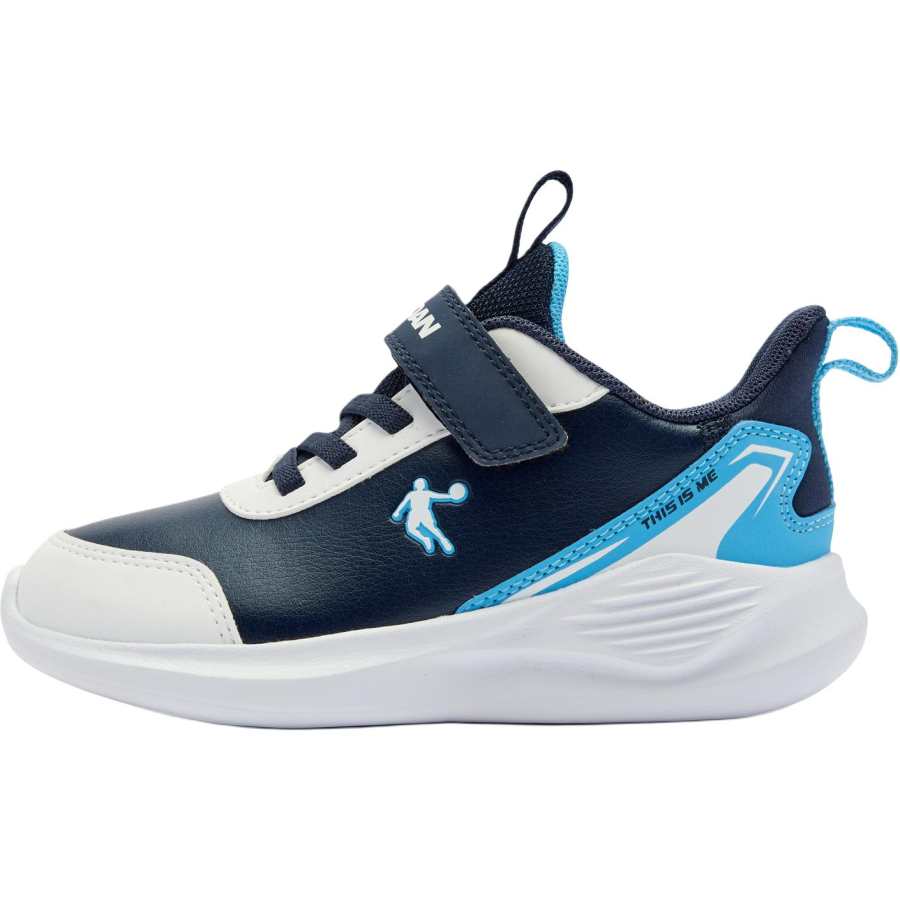 QIAODAN Synthetic Leather Slip Resistant Anti Kick Low top Kids' Running Shoes Blue White Children Aged 3 7 Years Old