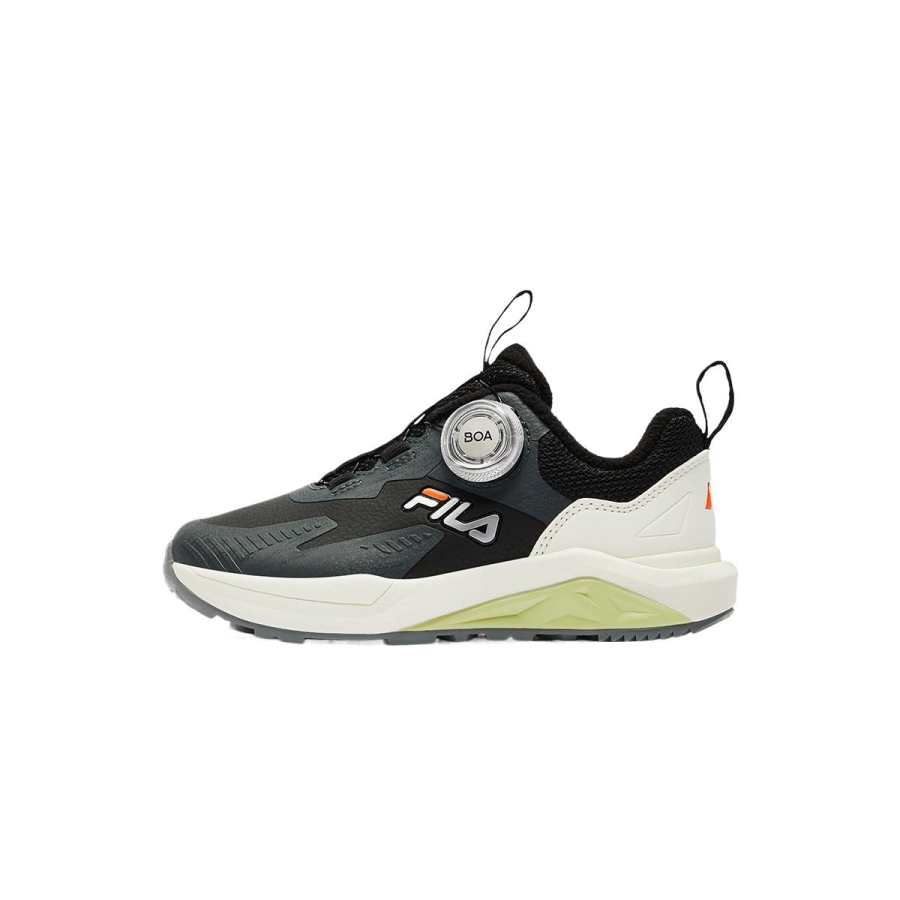 FILA KIDS BOA Synthetic Leather Slip Resistant Cushioning Low top Kids' Outdoor Shoes Black/Shadow Black Gray