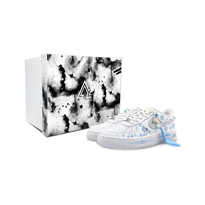 Nike Nike Air Force 1 LE Synthetic Leather Low top Kids' Skateboarding Shoes White Blue Teenagers