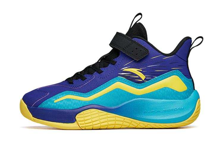 Antakids Fashion Slip Resistant Abrasion Resistant Mid top Basketball Shoes Blue Yellow Purple Teenagers