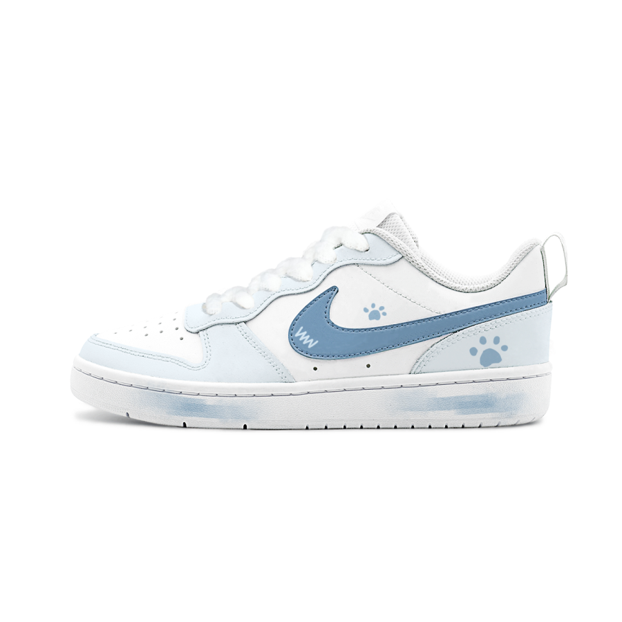 Nike Nike Court Borough Low 2 Cushioning Breathable Height Increasing Kids' Skateboarding Shoes White Blue Teenagers