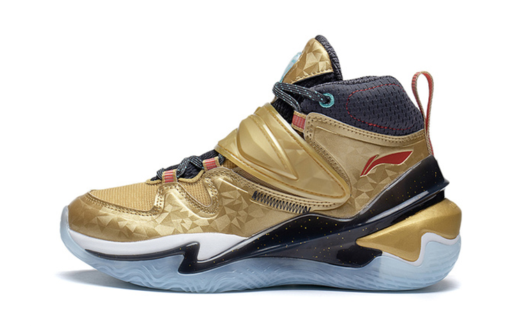 Li-Ning YOUNG Li Ning Slip Resistant Cushioning Abrasion Resistant High top Basketball Shoes Gold Teenagers