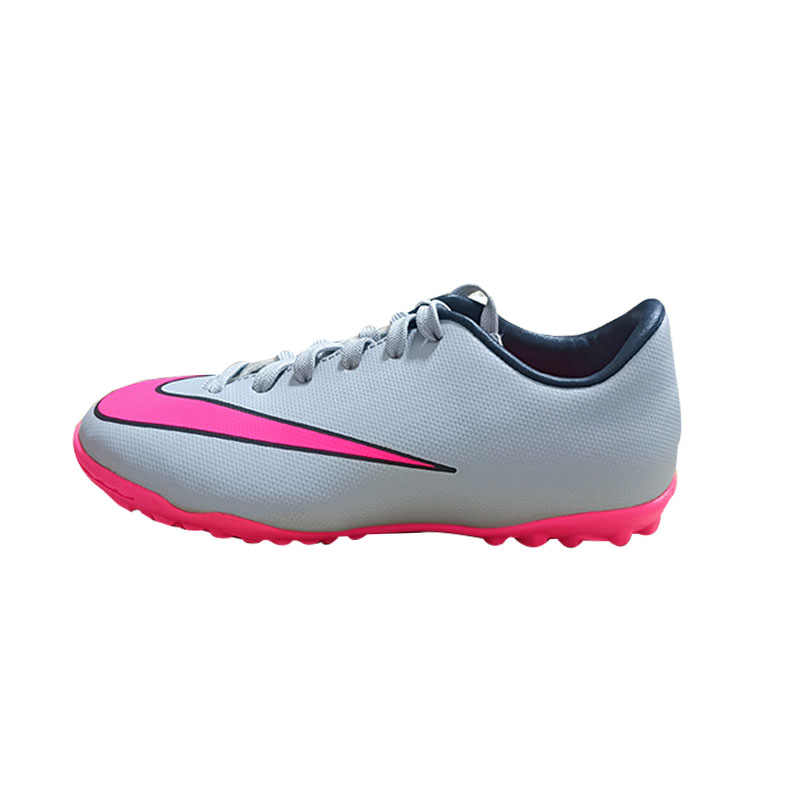 Nike Nike Slip Resistant Abrasion Resistant Low top Kids' Soccer Shoes Gray Pink Children Aged 3 7 Years Old