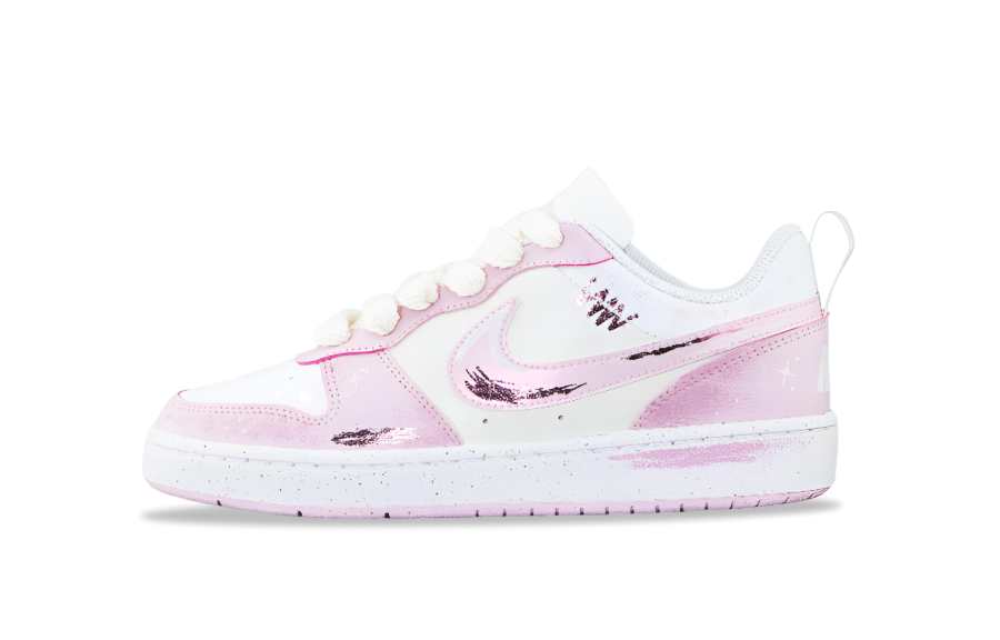 Nike Nike Court Borough Sparkling Stars Anti Slip Wear Resistant Low Top Kids' Skateboarding Shoes Pink Teenagers