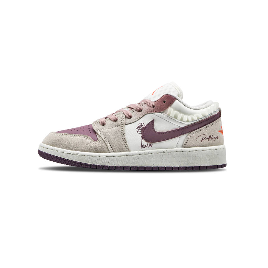 Jordan Jordan Air Jordan 1 Low Kids' Skateboarding Shoes White Purple Teenagers