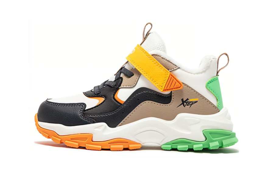 XTEP Synthetic Leather Cushioning Kids Lifestyle Shoes White Yellow Children Aged 3 7 Years Old