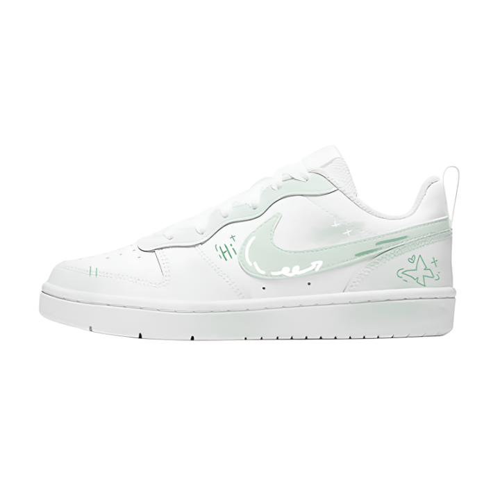 Nike Nike Court Borough Green Catkin Playful Words Leather Low top Kids' Skateboarding Shoes Light Green Unisex