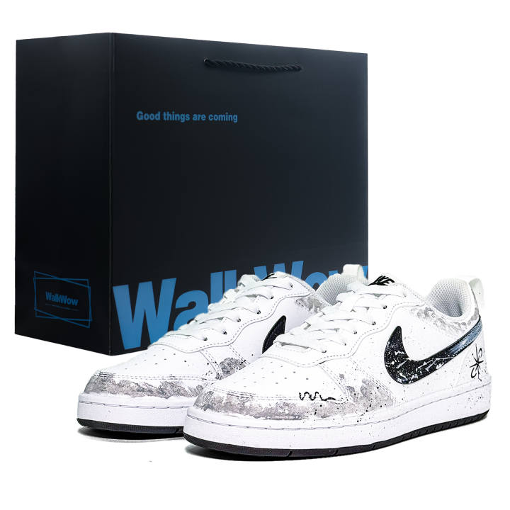 Nike Nike Court Borough Ink White Star Trail Abrasion Resistant Breathable Low top Kids' Skateboarding Shoes Black White