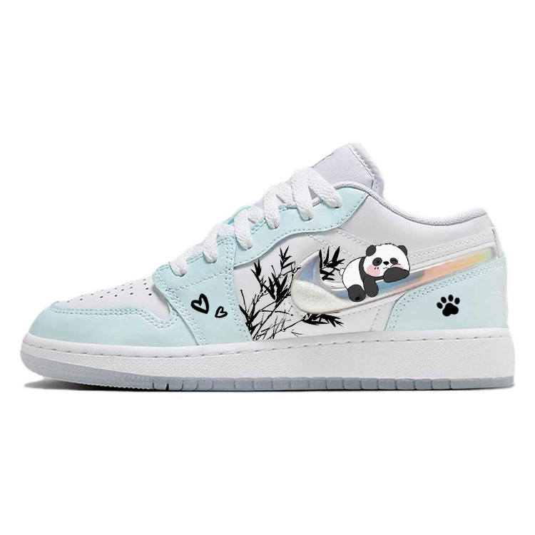 Jordan Teenagers Jordan Air Jordan 1 Bamboo Grove Panda Slip Resistant Abrasion Resistant Low top Children's Basketball Shoes