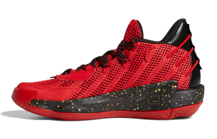 Adidas Adidas D Lillard 7 Fabric Breathable Low top Basketball Shoes Red Black Gold Teenagers