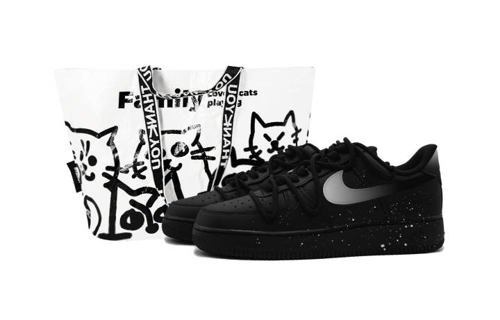 Nike Nike Air Force 1 Black Knight Baby's Breath PU Polyurethane Slip Resistant Cushioning Low top Kids' Skateboarding Shoes