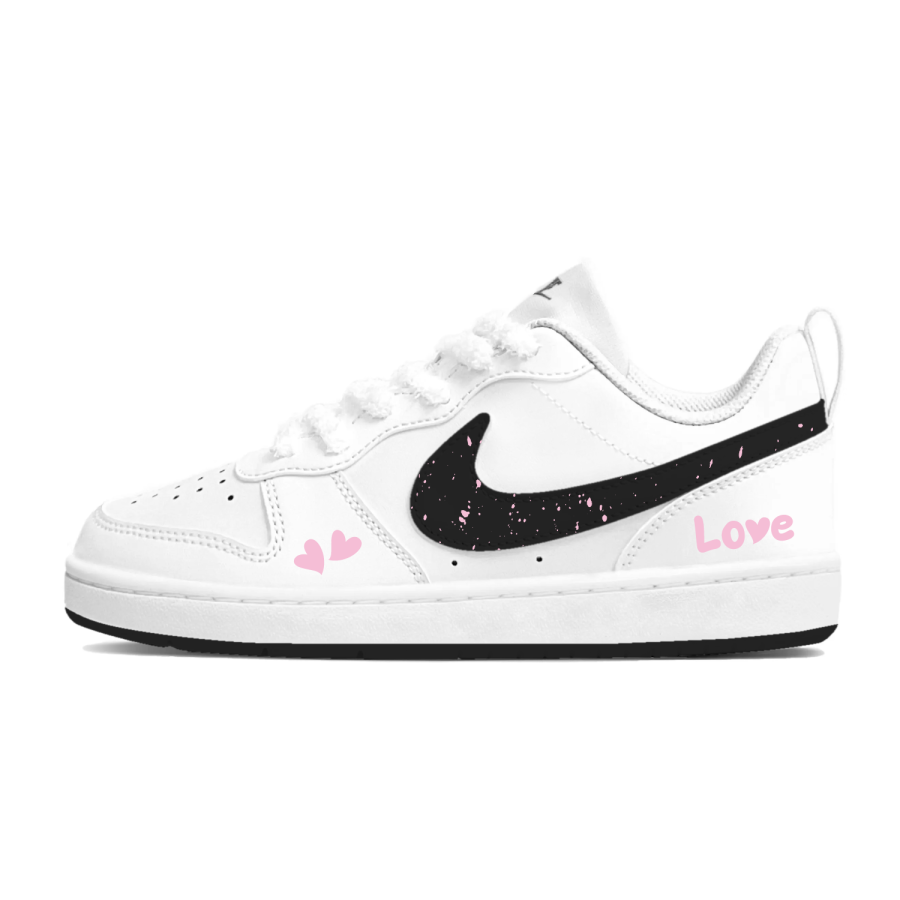 Nike Nike Court Borough Synthetic Leather Low top Kids' Skateboarding Shoes Black White Pink Teenagers