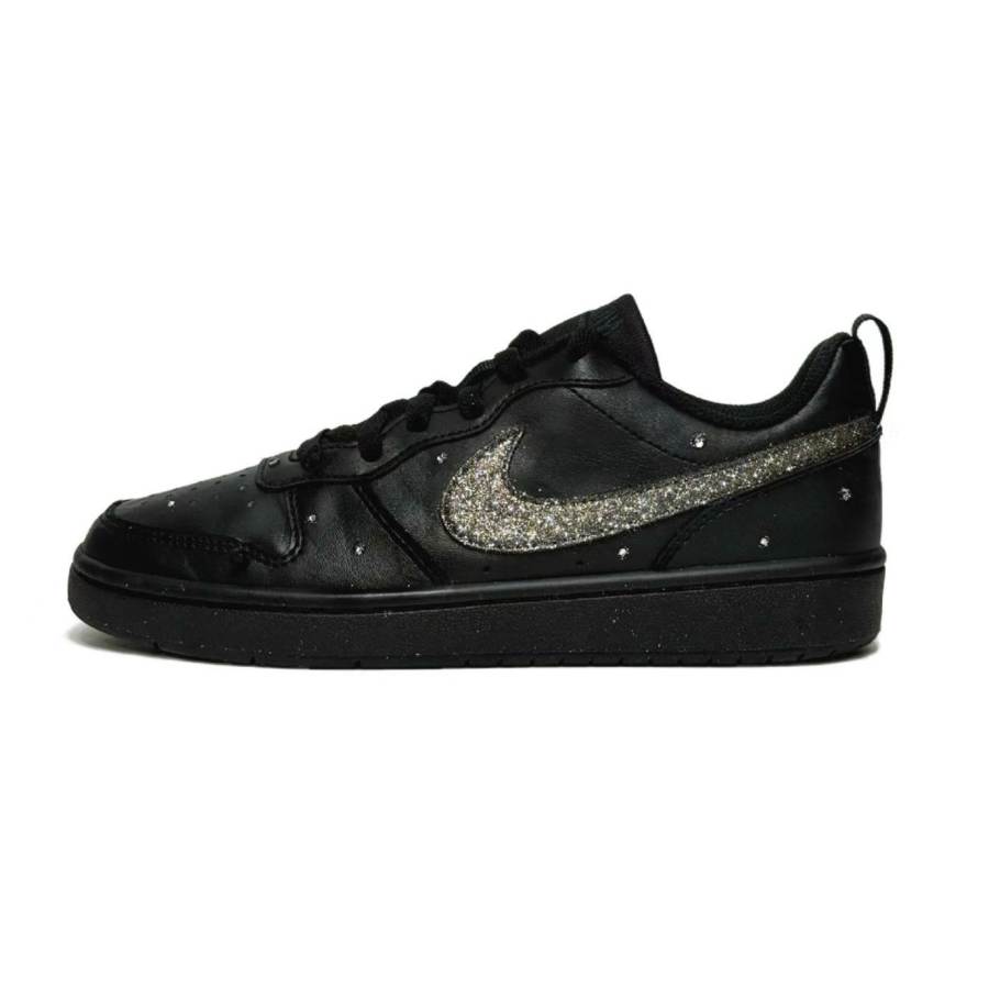 Nike Nike Court Borough Leather Slip Resistant Abrasion Resistant Low top Kids' Skateboarding Shoes Black Silver Teenagers