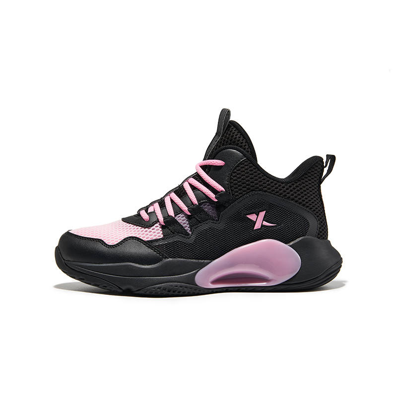 XTEP Battle Gaze Slip Resistant Cushioning Abrasion Resistant Mid top Basketball Shoes Black Prism Pink Kids'