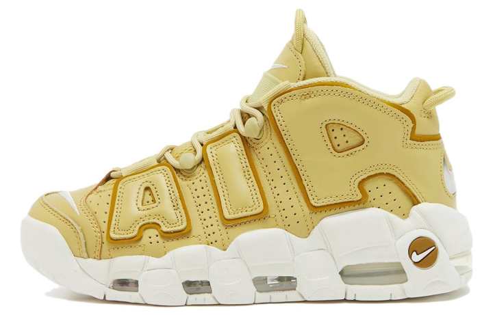 Nike Nike Air More Uptempo Leather Abrasion Resistant Breathable Mid top Vintage Basketball Shoes Yellow White Unisex