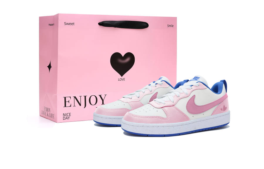 Nike Nike Court Borough LOW RECRAFT Slip Resistant Abrasion Resistant Low top Kids' Skateboarding Shoes Pink Teenagers