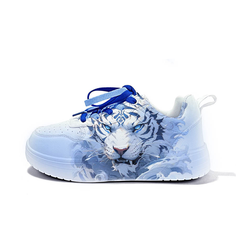 ZUOLENGCHAN Synthetic Leather Lightweight And Breathable Low top Skateboard Shoes Unisex White Blue