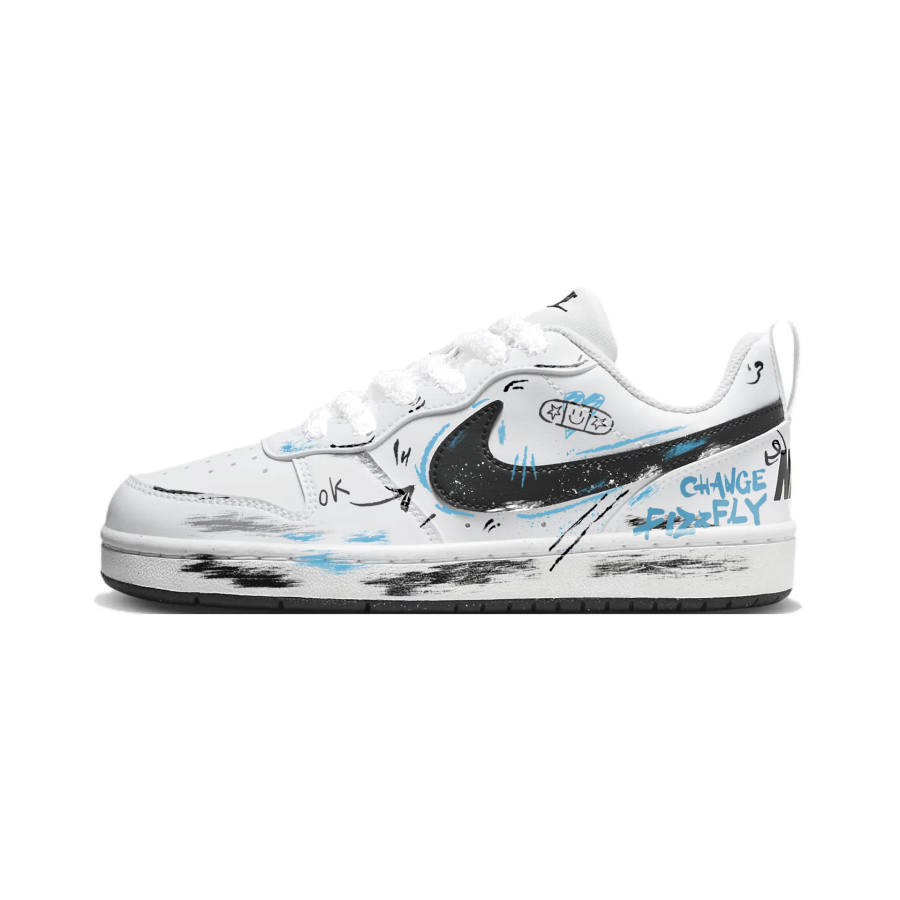 Nike Nike Court Borough Streetwear Explosion Synthetic Leather Low top Kids' Skateboarding Shoes Black White Blue Unisex