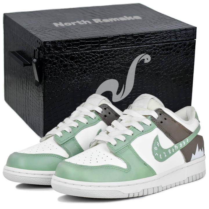 Nike Nike Dunk Forest Quest Leather Abrasion Resistant Low top Skateboard Shoes Green White Kids'