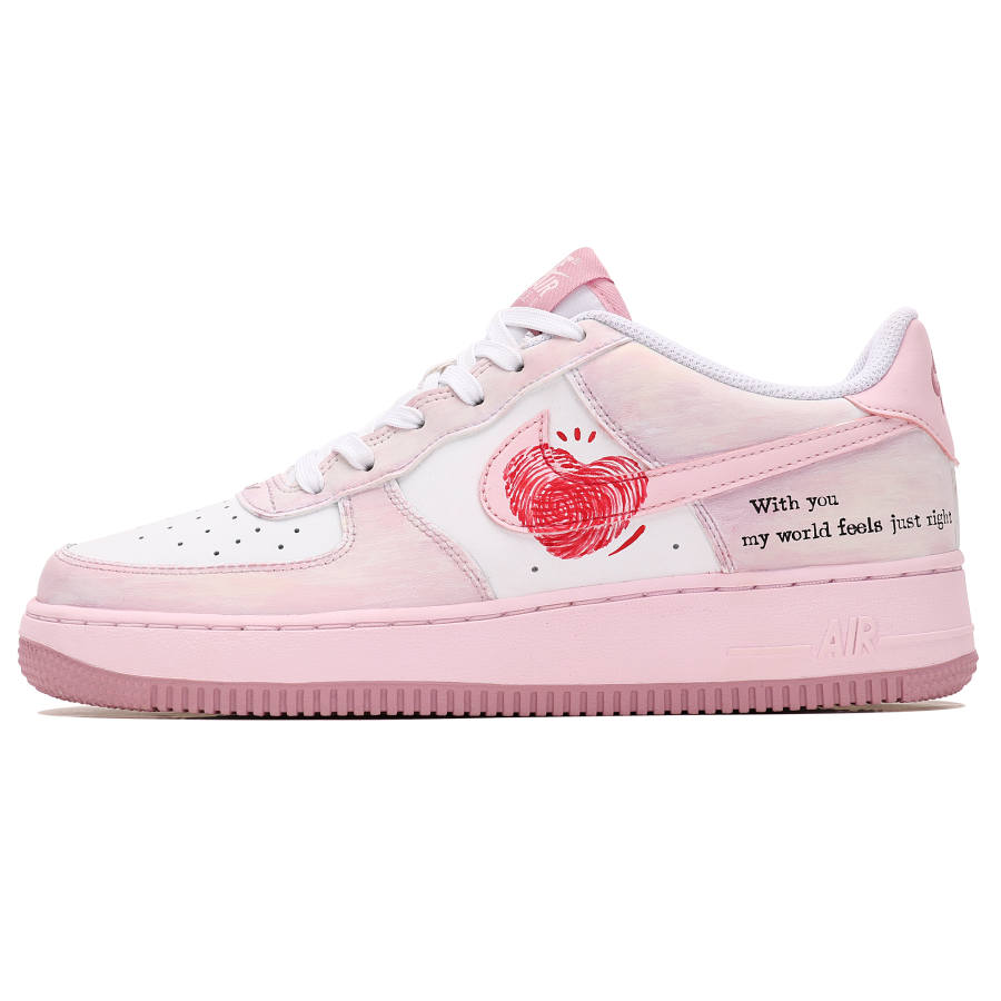 Nike Nike Air Force 1 Low Slip Resistant Abrasion Resistant Low top Kids' Skateboarding Shoes Pink White Teenagers