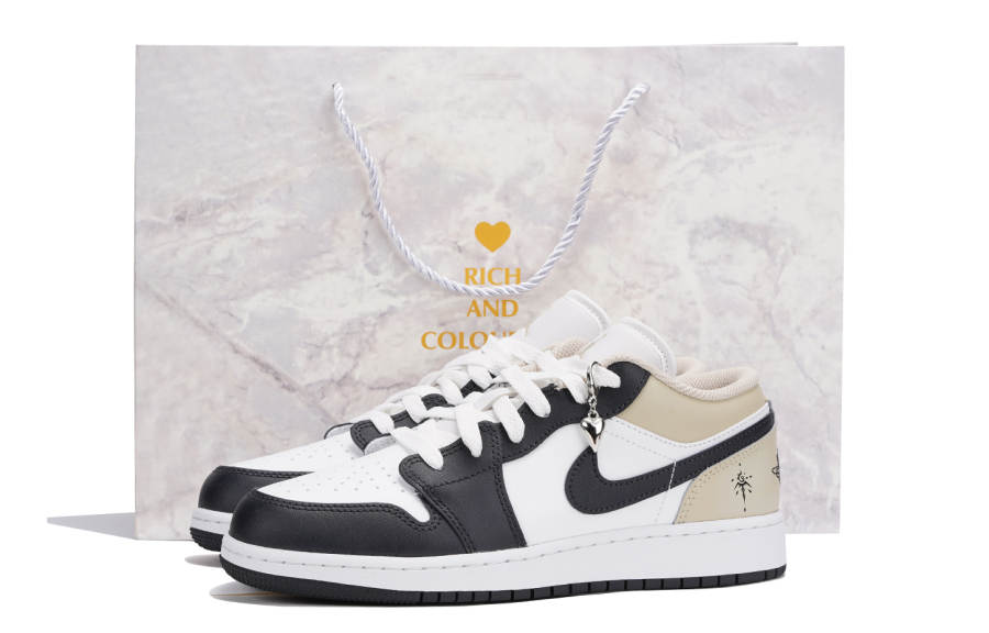 Jordan Jordan Air Jordan 1 Leather Slip Resistant Abrasion Resistant Low top Children's Basketball Shoes Gray White Teenagers