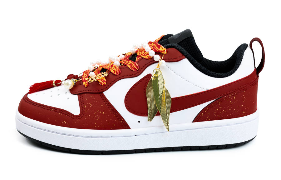 Nike Nike Court Borough Gold Branch Jade Leaf Slip Resistant Low top Kids' Skateboarding Shoes Red Teenagers