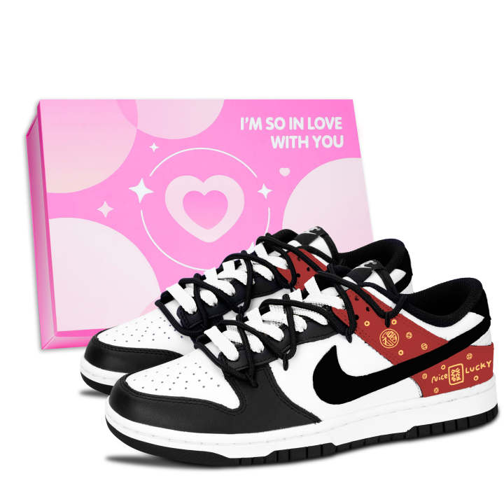 Nike Nike Dunk Black White, Chi Lun Auspicious Abrasion Resistant Low top Skateboard Shoes Unisex Red