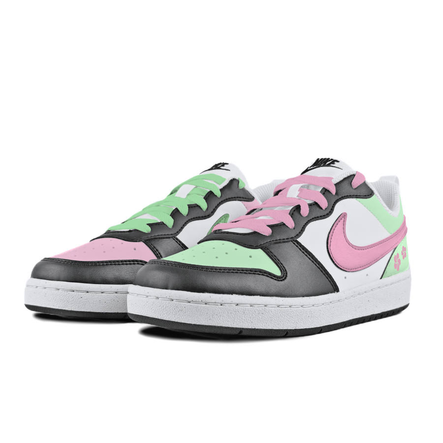 Nike Nike Court Borough Green Pink Peach Fun Slip Resistant Abrasion Resistant Low top Kids' Skateboarding Shoes White