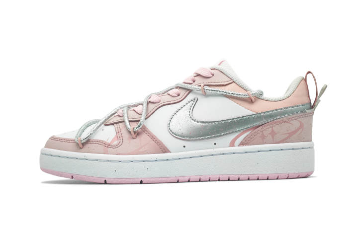 Nike Nike Court Borough Pink Silver Starry Leather Slip Resistant Abrasion Resistant Low top Kids' Skateboarding Shoes Pink
