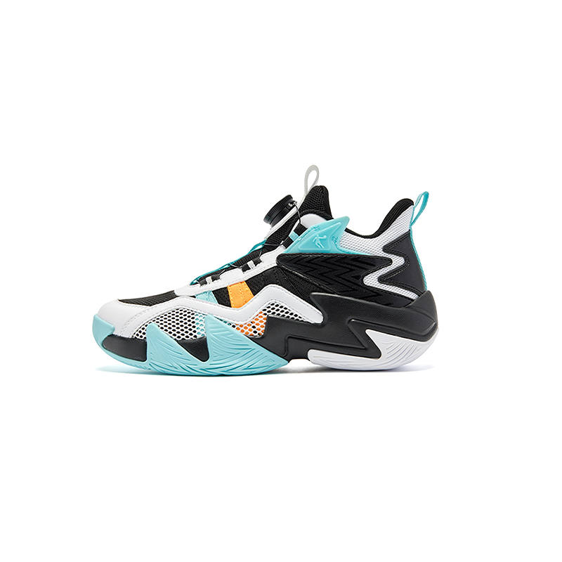 QIAODAN Lingren Synthetic Leather, Textile Cushioning Rebound Mid top Basketball Shoes Black/Jordan White Teenagers