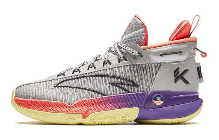 Antakids KT9 Abrasion Resistant High top Children's Basketball Shoes Gray Purple Teenagers
