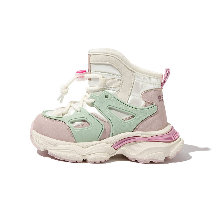 BELLE Synthetic Leather Fleece lined Mid top Kids Lifestyle Shoes Beige Pink Kids