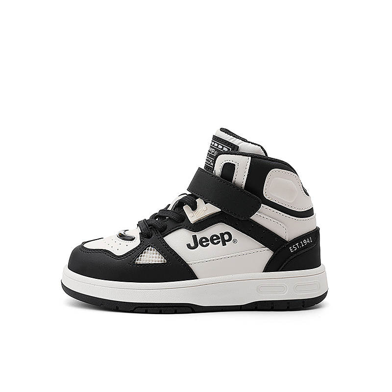 Jeep Abrasion Resistant Abrasion Resistant High top Kids' Skateboarding Shoes Black White Kids'