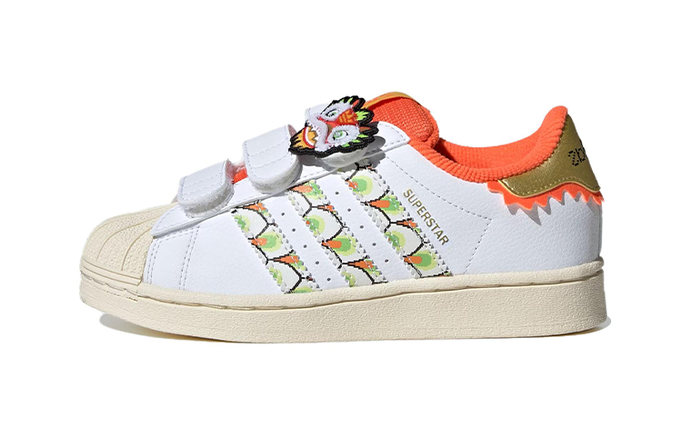 Adidas Originals SUPERSTAR Round Tip Abrasion Resistant Low top Kids' Skateboarding Shoes White Orange