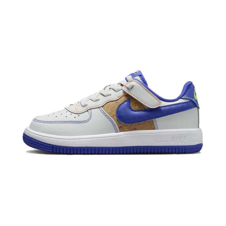 Nike Nike Air Force 1 Slip Resistant Abrasion Resistant Low top Kids' Running Shoes White Brown Blue