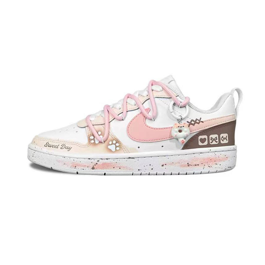 Nike Nike Leather Slip Resistant Cushioning Abrasion Resistant Low top Kids' Skateboarding Shoes Pink Brown Teenagers