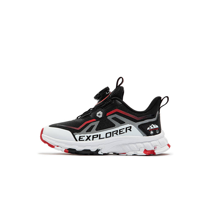 XTEP Synthetic Leather Slip Resistant Support Low top Kids Lifestyle Shoes Black Transcend Red Kids'
