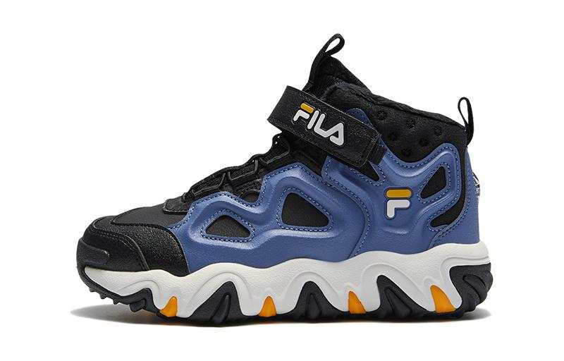 FILA KIDS Comfortable Abrasion Resistant Breathable Mid top Kids Lifestyle Shoes Black Blue Teenagers