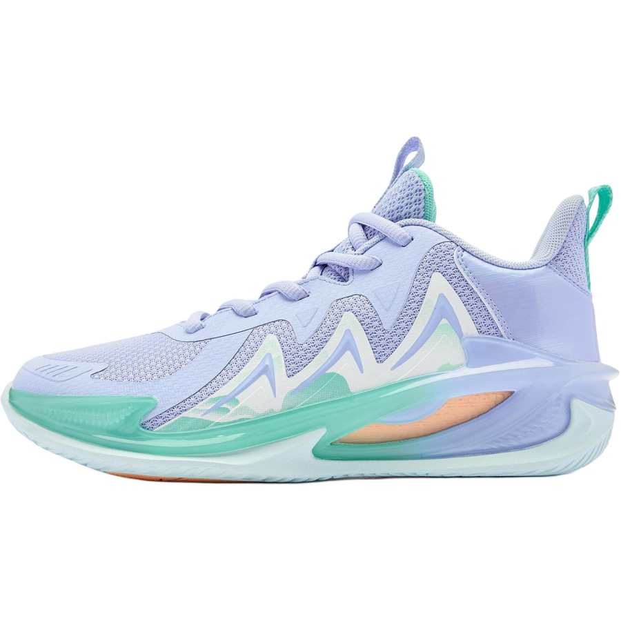 QIAODAN Fiery Blade Synthetic Leather, Textile Low top Basketball Shoes Elegant Blue/Hatsune Miku Green Unisex