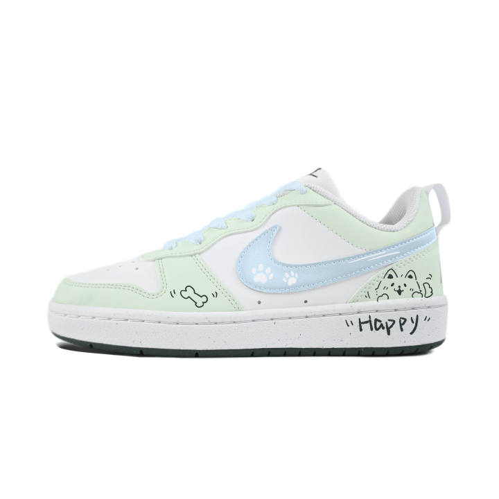 Nike Nike Court Borough Blue Green Sam Synthetic Leather Slip Resistant Abrasion Resistant Low top Kids' Skateboarding Shoes