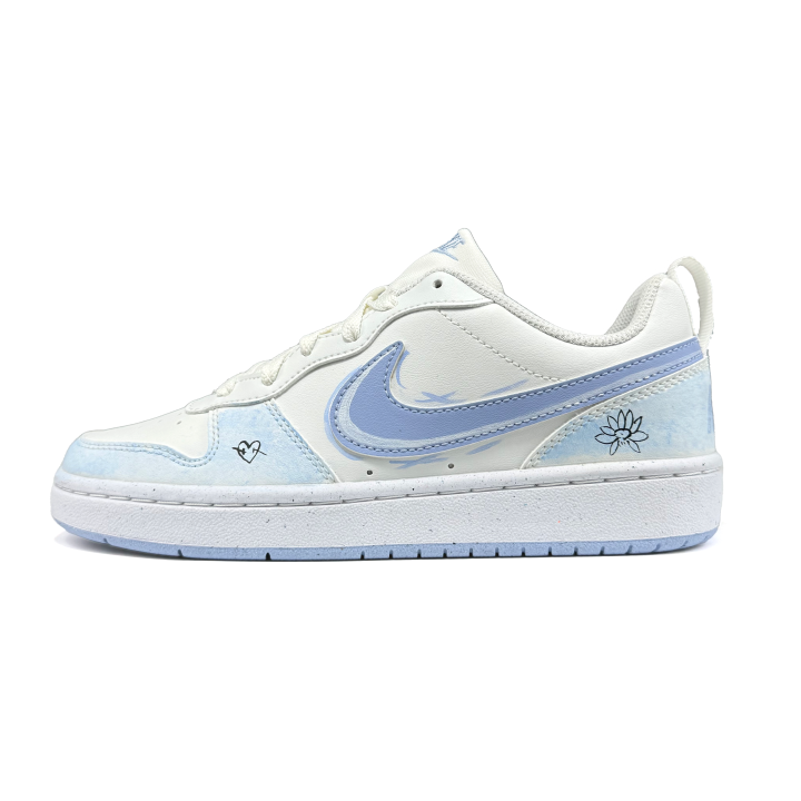 Nike Nike Court Borough Synthetic Leather Slip Resistant Height Increasing Low top Kids' Skateboarding Shoes Sky Blue